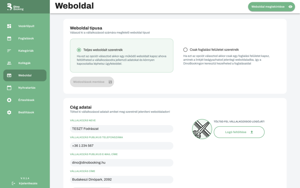 DinoBooking weboldal
