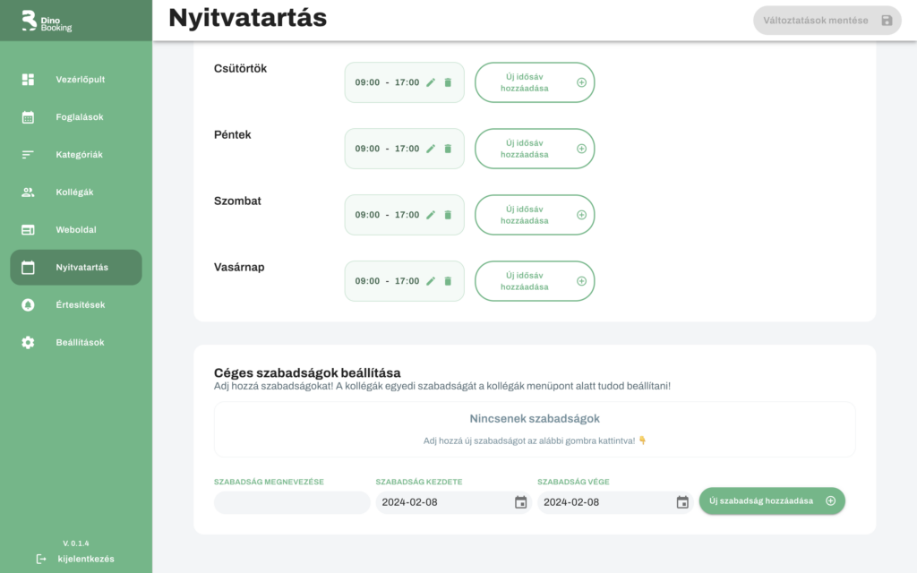 Időpontfoglaló nyitvatartás